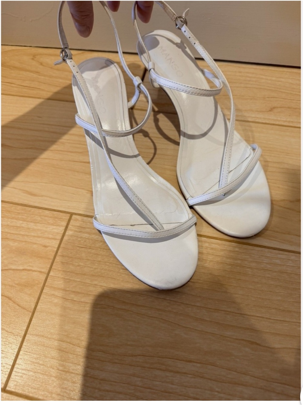 Mango white leather strappy minimalist heeled sandals size 40